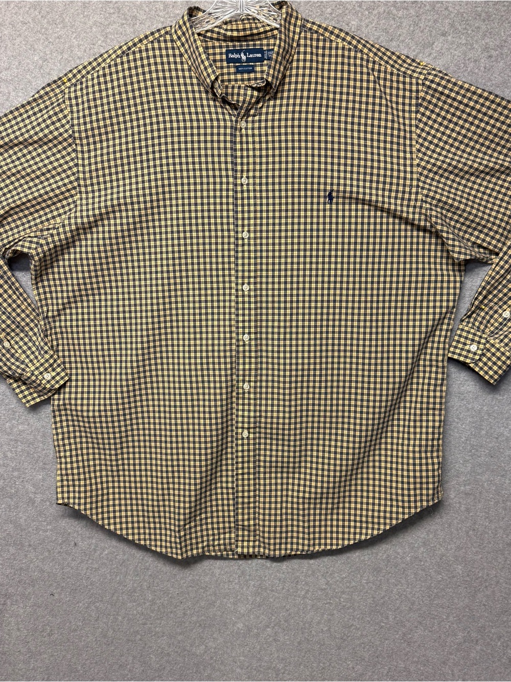 Ralph Lauren Mens 2XLT Big & Tall Plaid Button Down Shirt Yellow Blue Cotton